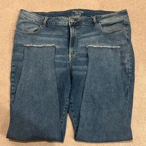 Blue wash skinny jeans high rise.